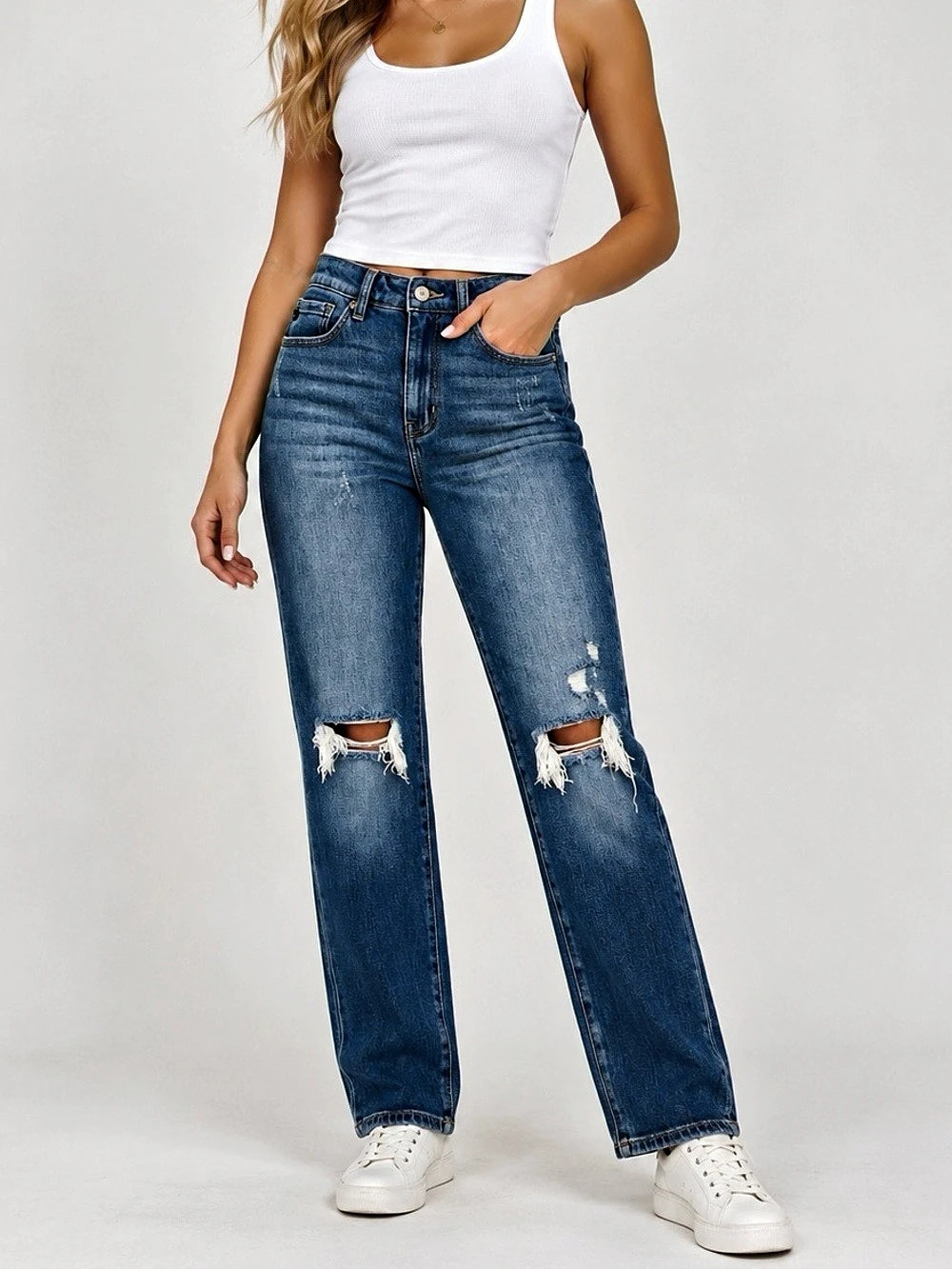 KanCan 5 (W26) High Rise Straight Jeans Women’s Distressed Stretch KC9241M